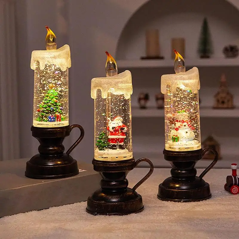Candela A Led Riempita D'Acqua Di Natale Babbo Natale Pupazzo Di Neve Fiocco Di Neve Luce Notturna Elettrica Babbo Natale Snow Globe Lantern Snow Orna