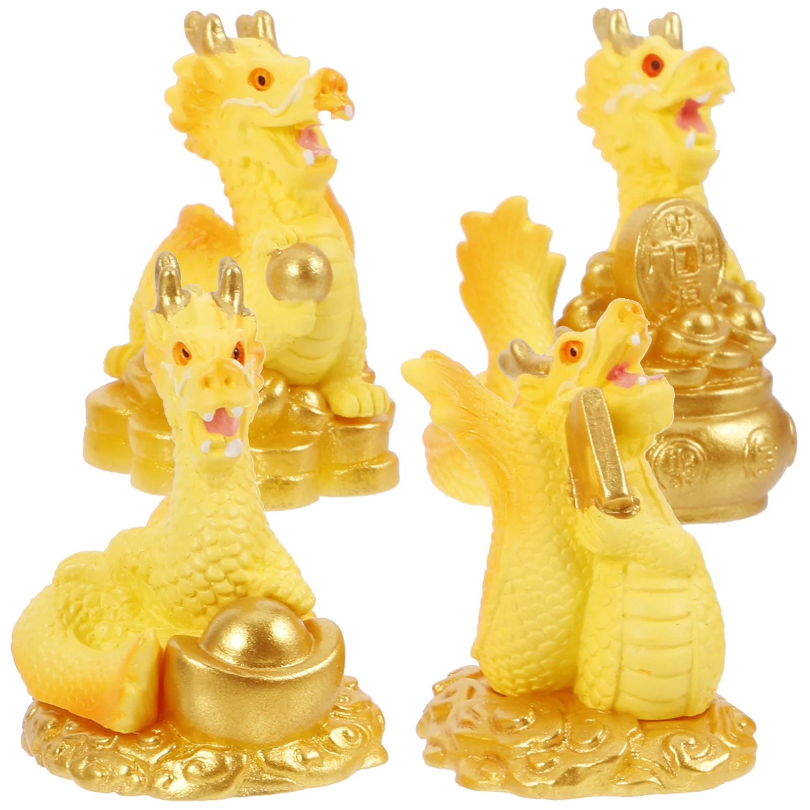 

4 Pcs Gold Decor Car Desktop Ornaments Zodiac Dragon Figurine Decors Coin Figurines Decoration