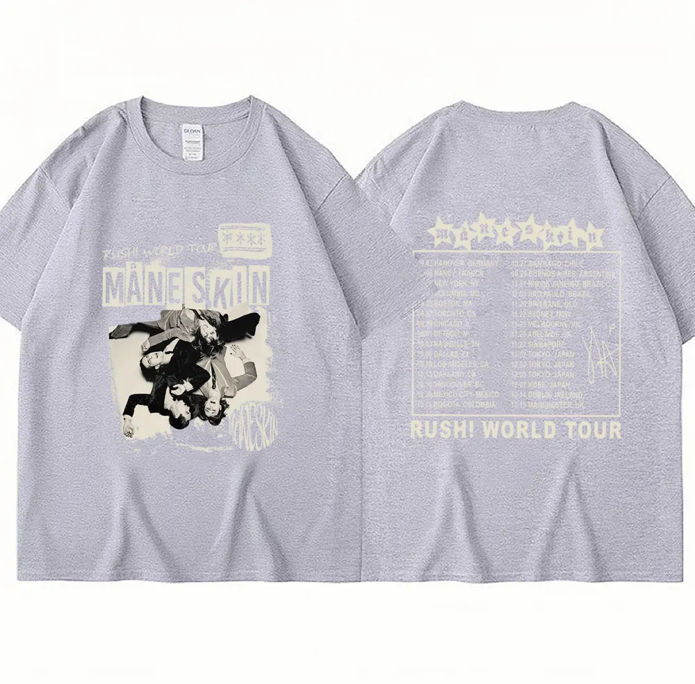 男性と女性のためのmaneskin Rush world Tour Tシャツ、特大の