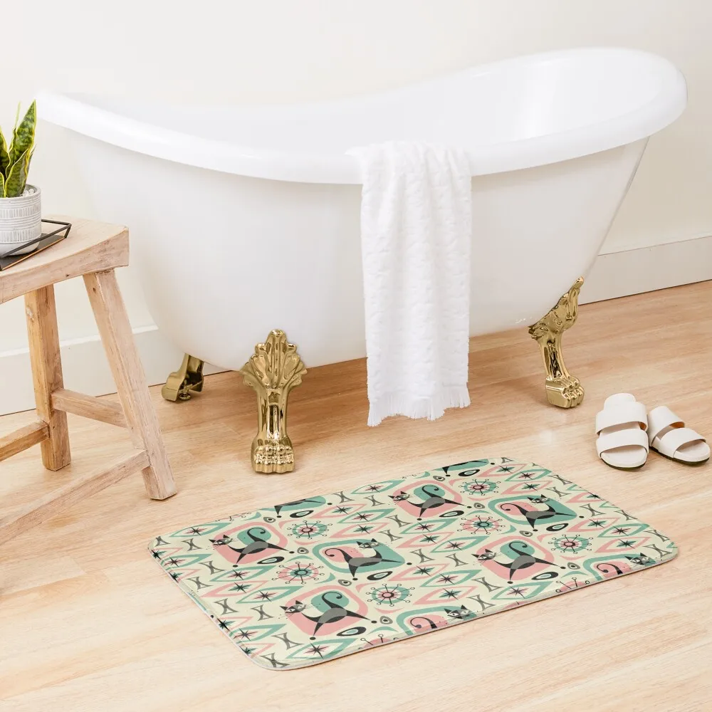 

Mid Century Cat Abstract Bath Mat Sets Of Bathroom Accessories Bathroom Slip Bathtub Carpet Mat