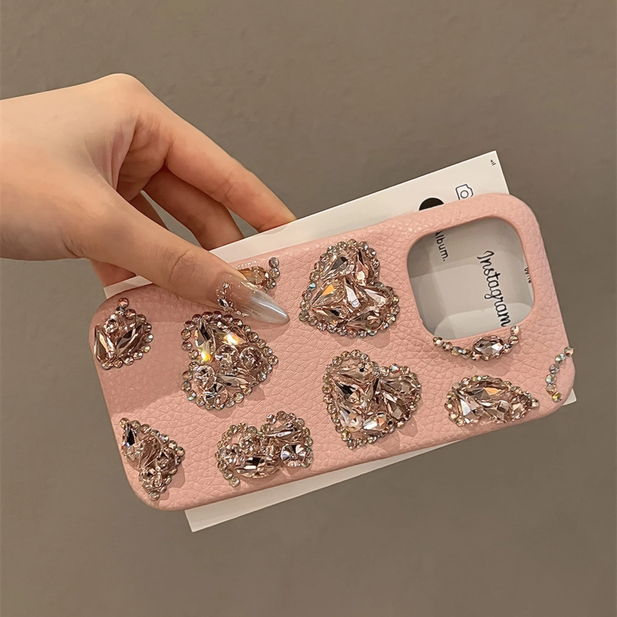 Iphone Case Phone Case Lychee Print Love Rhinestone for iPhone 11 12 13 14 15 Pro Max