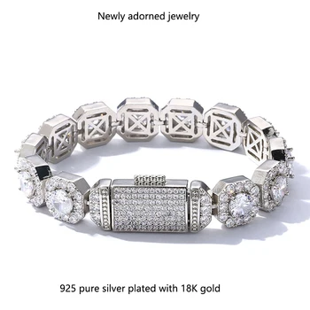 A beautifully crafted and fashionable pure silver D-color moissanite round-cut ice sugar bracelet, perfect as a gift for Mother'