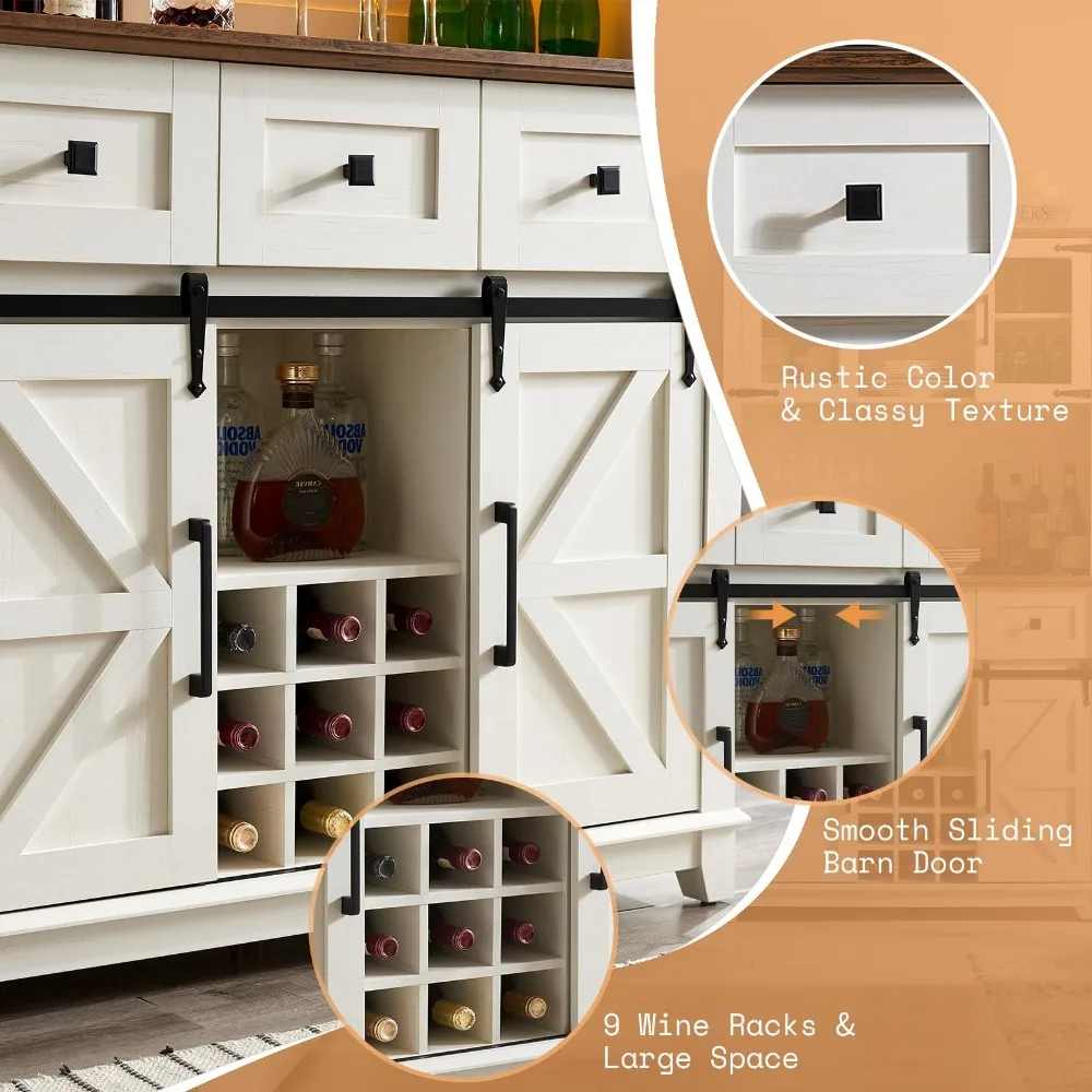 Coffee Bar Cabinet with Sliding Barn Door 72