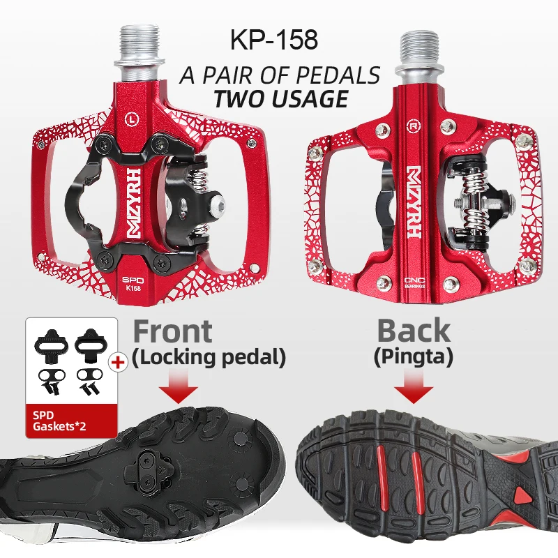 MZYRH Bicycle Pedal 2 In 1 With Free Cleat For SPD System 6
