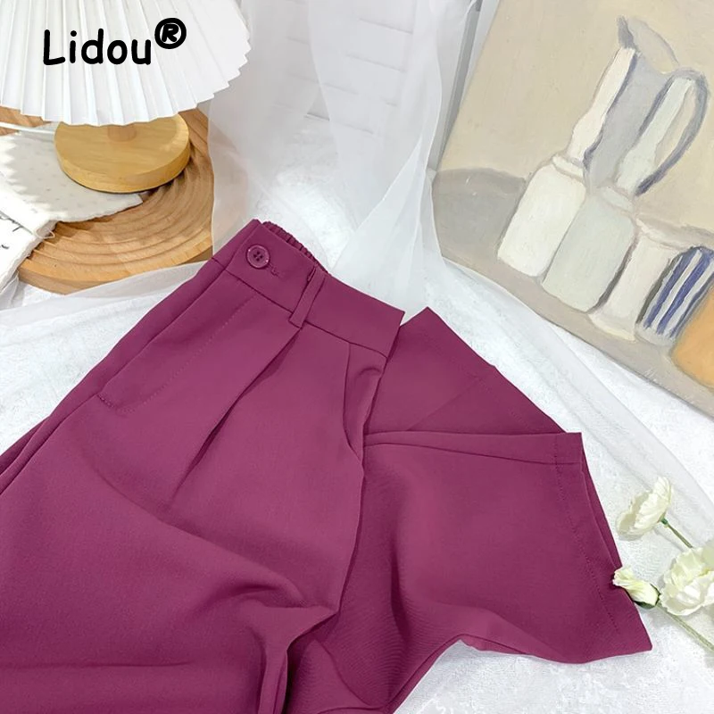 Korean Fashion Office Lady Business Casual Straight Suit Trousers Female Solid High Waist Chic Ankle Length Pants Women Clothing