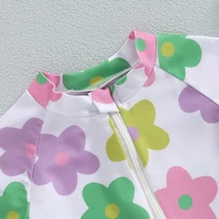 Baby Girl Swimwear Summer Floral Print Short Sleeves Swimsuits for Toddler Bathing Suits Beachwear 5