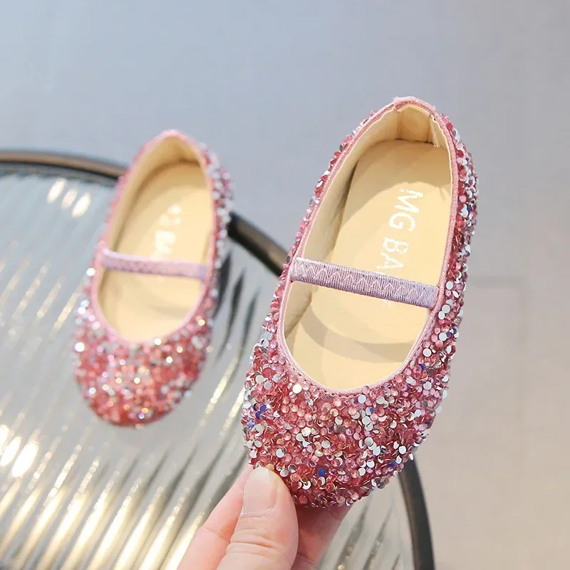 Bling Sequins Girls Shoes Spring Autumn Kids Princess Shoe For Girl Party Wedding Girls Oxfords PU Leather Shoes Pink, Blue 2