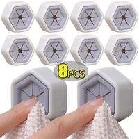 8/1pcs Self-adhesive Towel Plug Holder Punch Free Wall Mounted Tea Towels Bathroom Storage Hooks Rack Kitchen Rags Cloth Clips 1