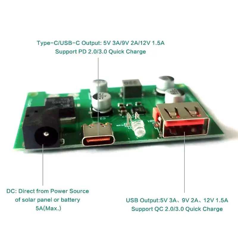 MPPT Solar Controller Solar Panel Voltage Stabilizer Inverter QC 2.0 3.0 PD 2.0 3.0 Quick Charge and DC Output for DIY Charger.