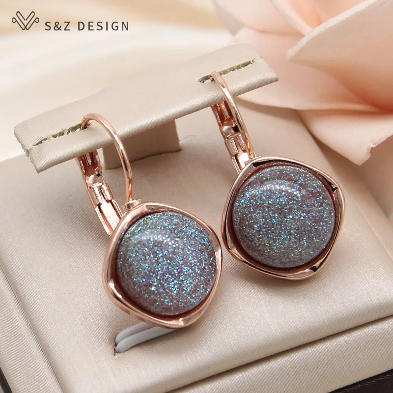 S&Z DESIGN New Fashion Round Colorful Resin Dangle Earrings For Women Fine Jewelry 585 Rose Gold Color Eardrop Daily Accessories