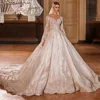 Customized Robe Mariee 2 in 1 Long Sleeve Ball Gown Wedding Dress Illusion Back Vestido De Novia Beading Appliques Gelinlik 1