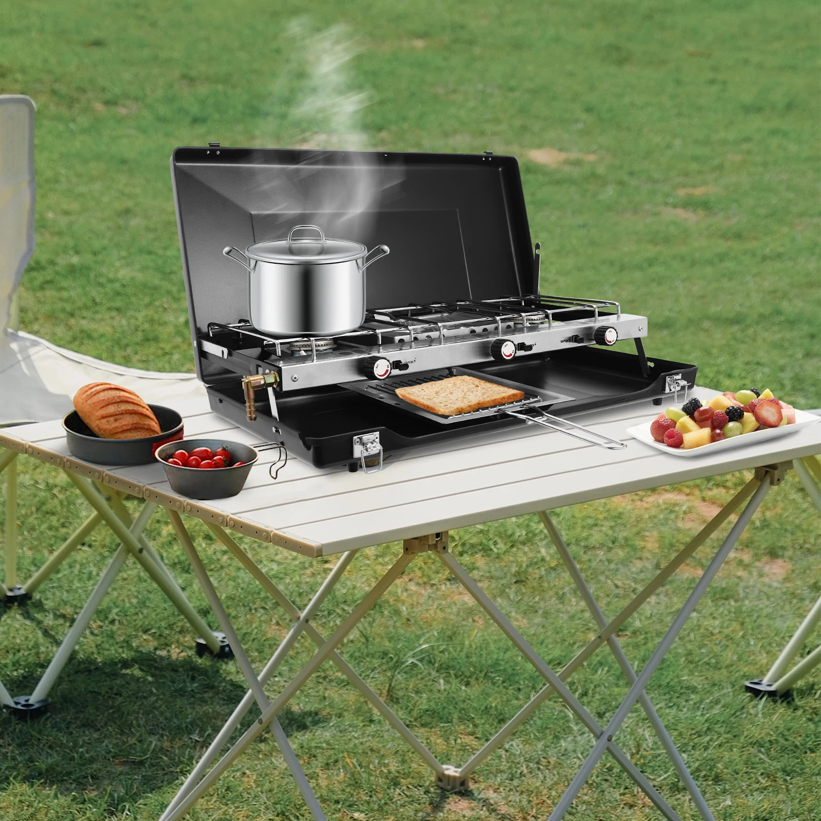 Camping Stove Portable Grill 3-burner 3