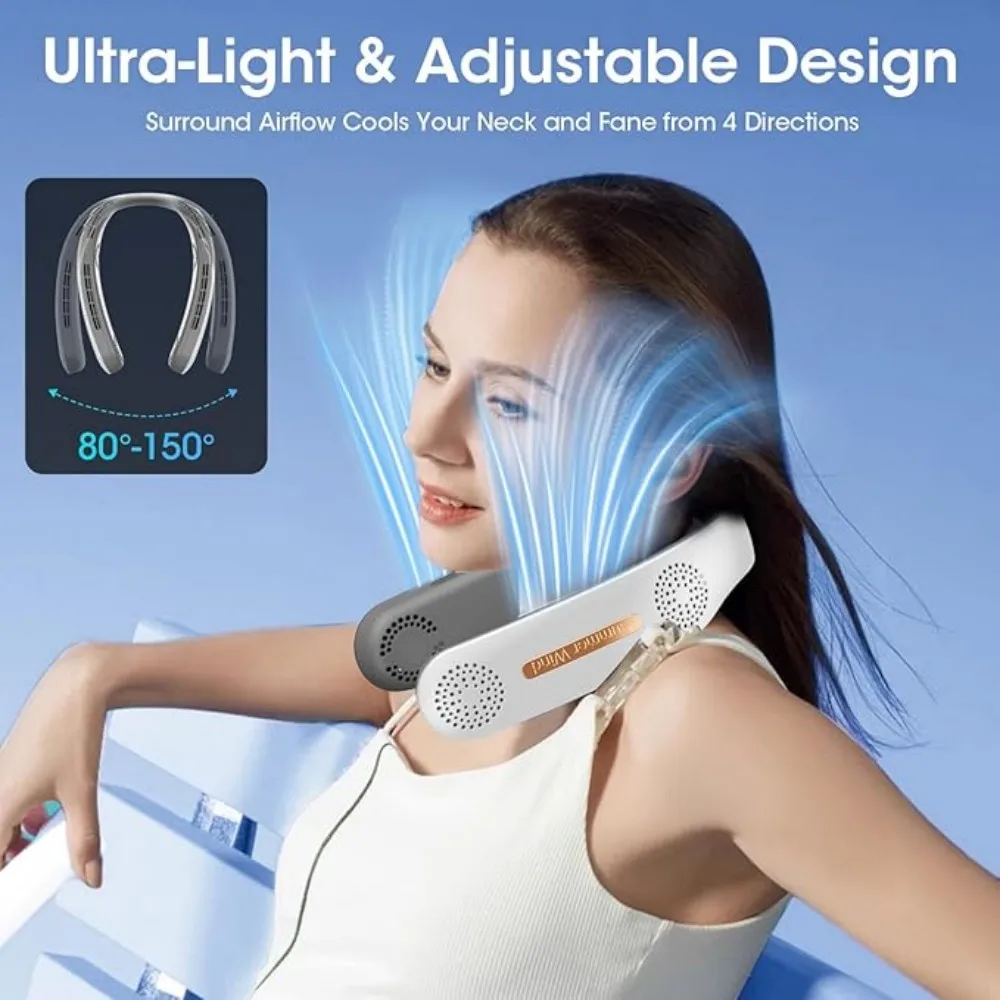 4-Turbine Wearable Neck Fan - Ultra-Quiet 360° Cooling, 4000mAh Battery, 3 Speeds, Hair-Safe - Gift for Family/Friends/Colleague