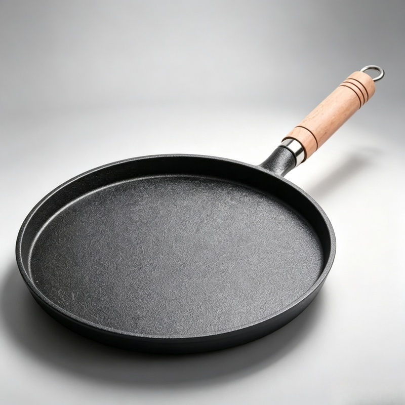 1Pcs Uncoated Cast Iron Frying Pan, Non-Stick Egg Pancake Crepe Steak Pan, Compatible with Gas & Induction Cookers Kitchen Cookw