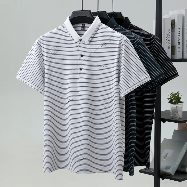Fashion letter jacquard striped short sleeve polo shirt men's luxury trend brand summer silky breathable new item lapel T-shirt 17 Sc14d2abd5b1d428ca181404f0bbc6e85X
