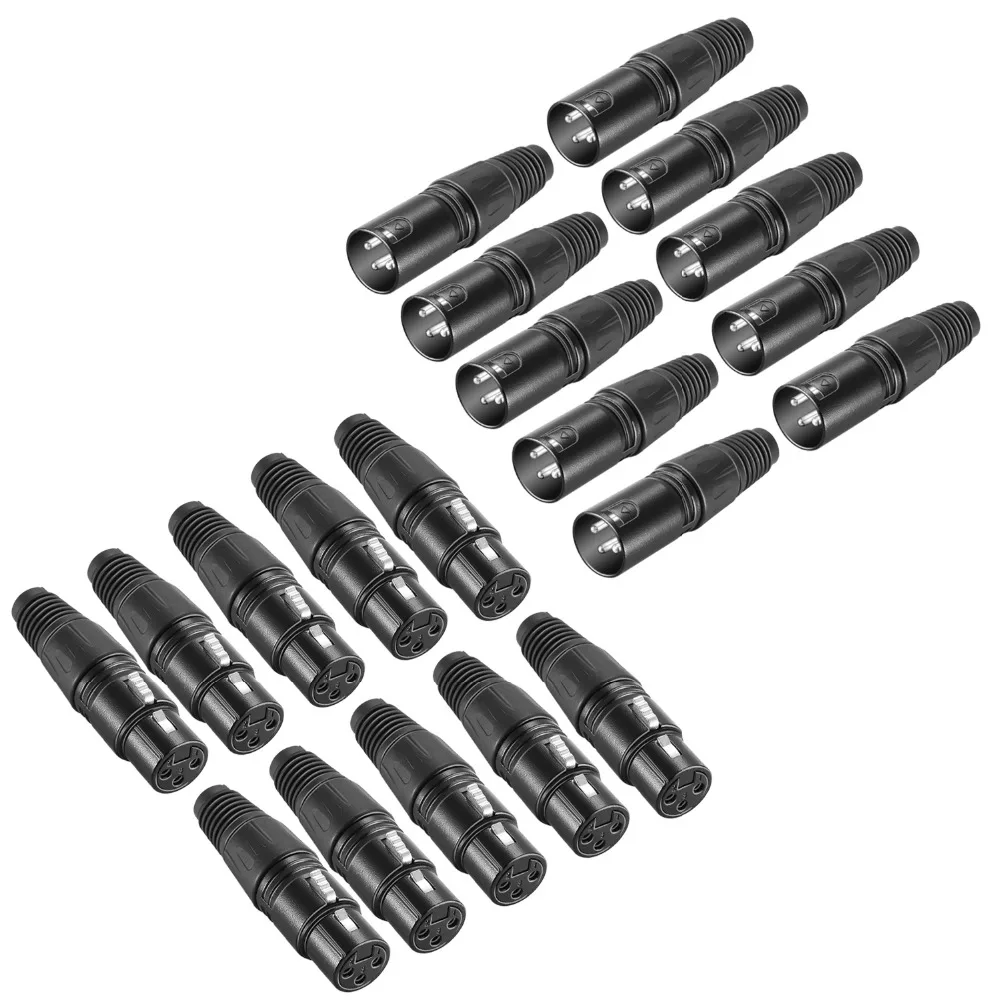 20-Piece 3-Pin XLR Mic Snake Plug Connector ,10 Male And 10 Female Cable Connect