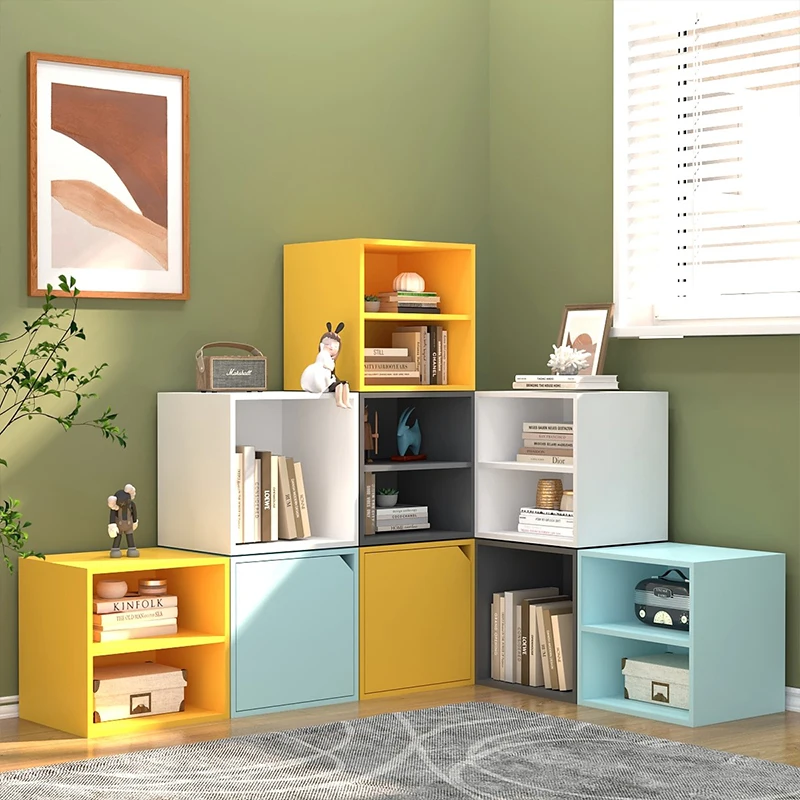 Grid cabinet, free combination bookshelf, floor standing bookshelf with door, small cabinet, low cabinet, storage cabinet