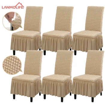 Fodera per sedia con gonna Fodera per sedia da pranzo 6 pezzi Fodera per sedia Seersucker Fodera per sedia elasticizzata universale per matrimonio in ristorante 1
