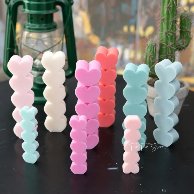 5 Cavity Love Heart Silicone Candle Mold Stacks of Love Shape DIY Aromatherapy Plaster Home Decor Handmade Candle Resin Molds