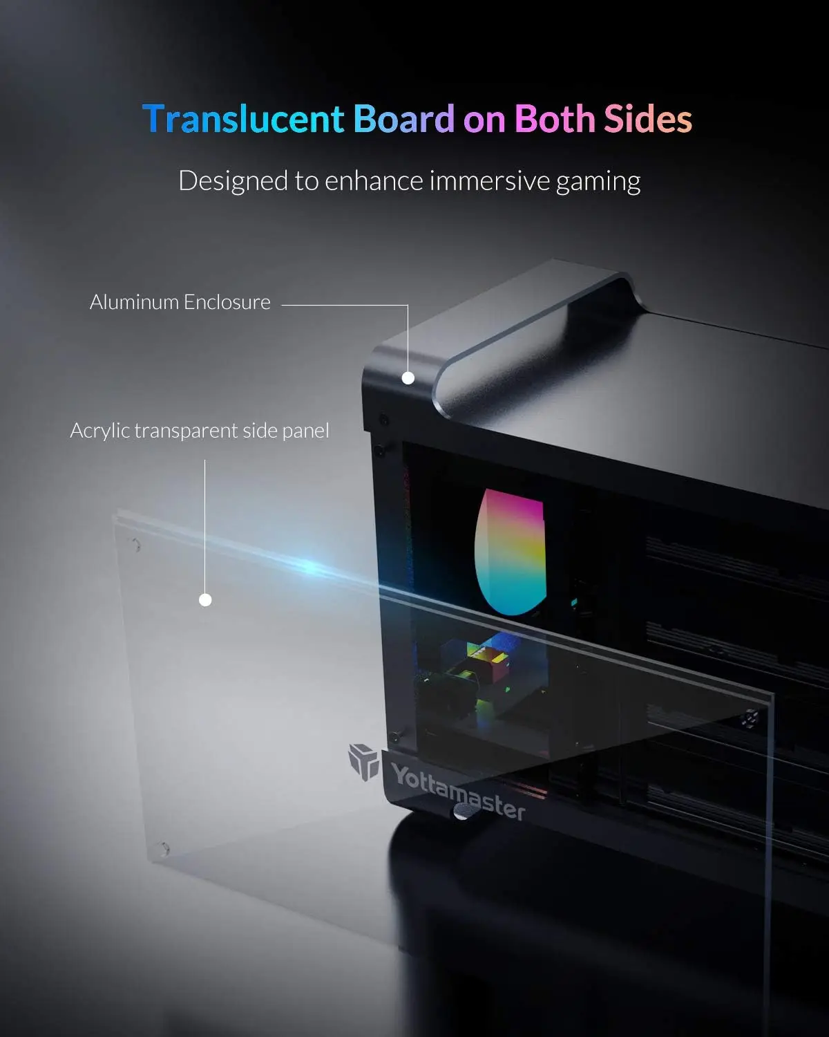 Yottamaster RAID 외장 하드 드라이브 인클로저, RGB 사일런트 선풍기 RAID 모드 포함, 2.5 인치 및 3.5 인치 SATA HDD/SSD 인클로저, 최대 72TB, 4 슬롯