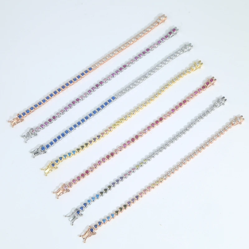 New Round Square Heart CZ Tennis Bracelets for Women Pave Multicolor Zircon Rose Gold/Platinum/Gold Plated Color Fashion Jewelry