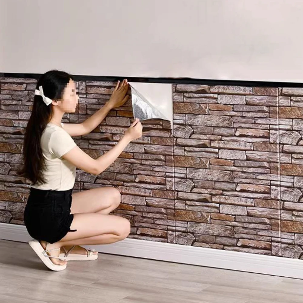 Self Adhesive Wallpaper 1/2/3/5/10M 3D Self-adhesive Foam Brick for Home Wall Decor