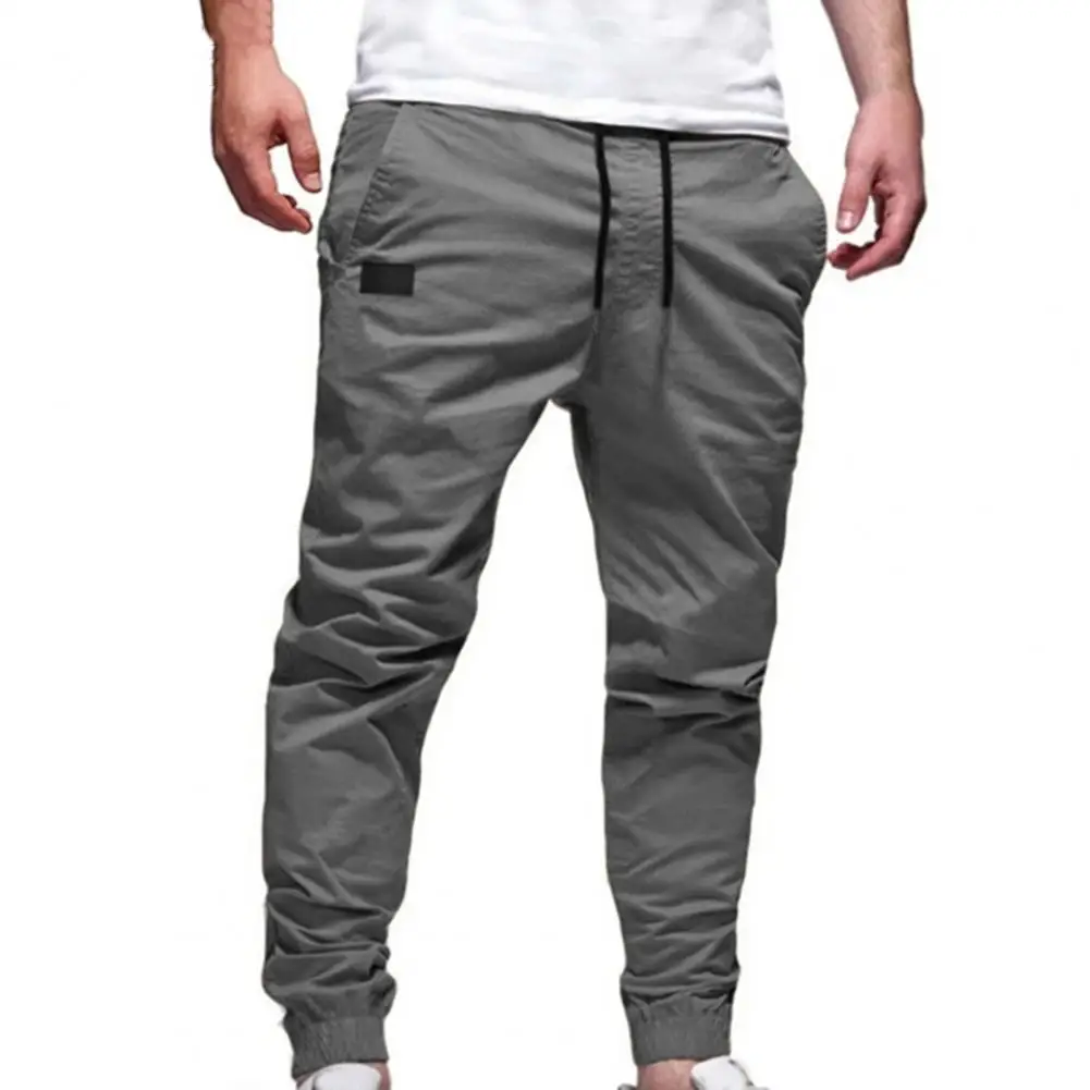 Multi Pockets Training Slacks Deep Crotch Trousers Ankle Tied Mid Waist Men Sweatpants for Jogging