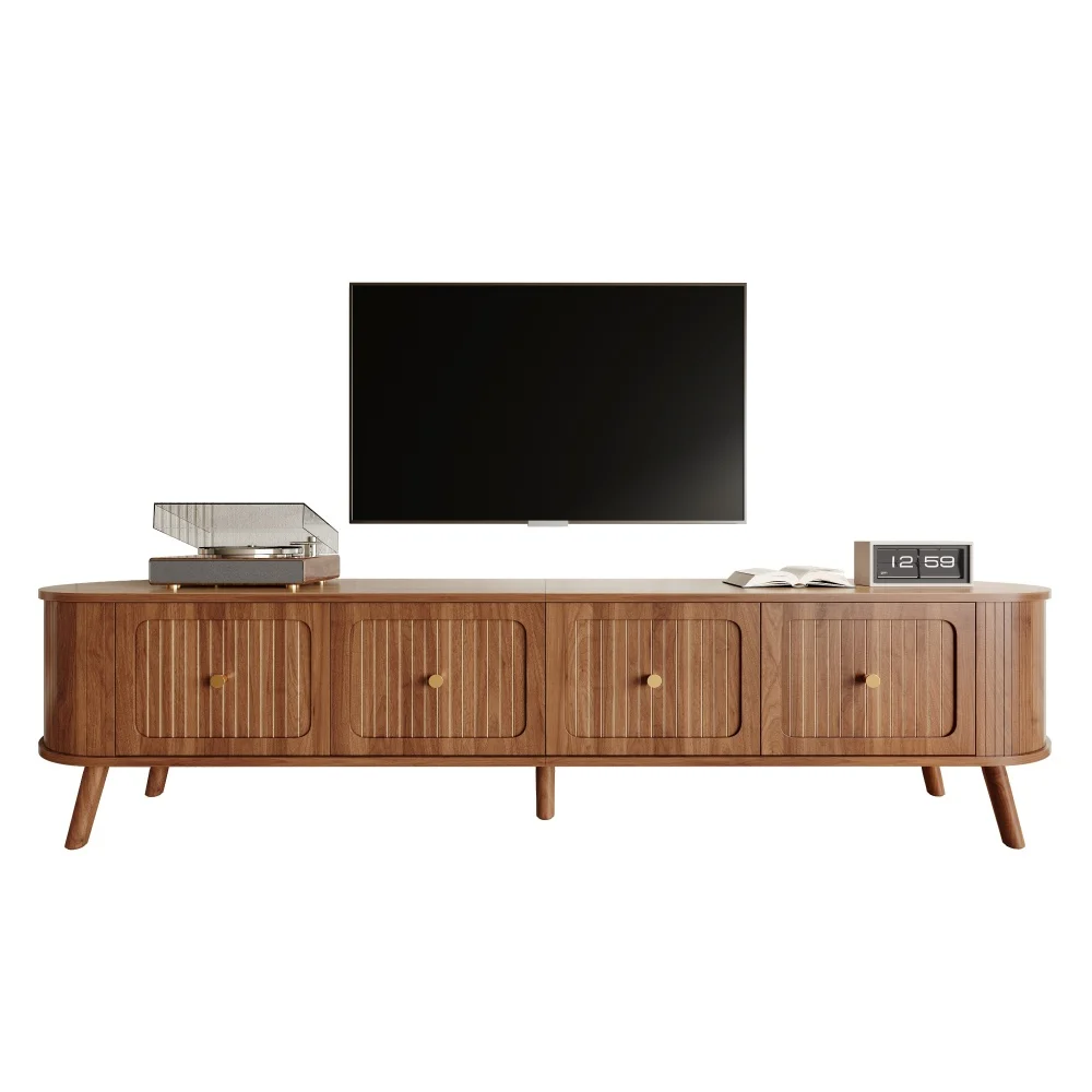 TV-Schrank aus Walnussholz mit 4 Schranktüren, Goldenen Griffen, Holzbeinen und TV-Panel in Einzigartigem Design – Detail 1