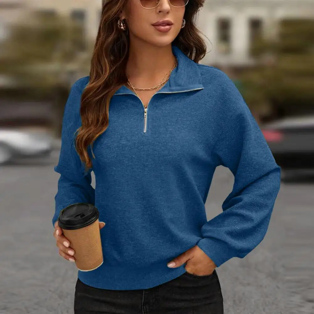 

Women Sweatshirt Stylish Women's Autumn Winter Loose Fit Pullover Sweatshirt Lapel Zipper Long Sleeve Streetwear Washable