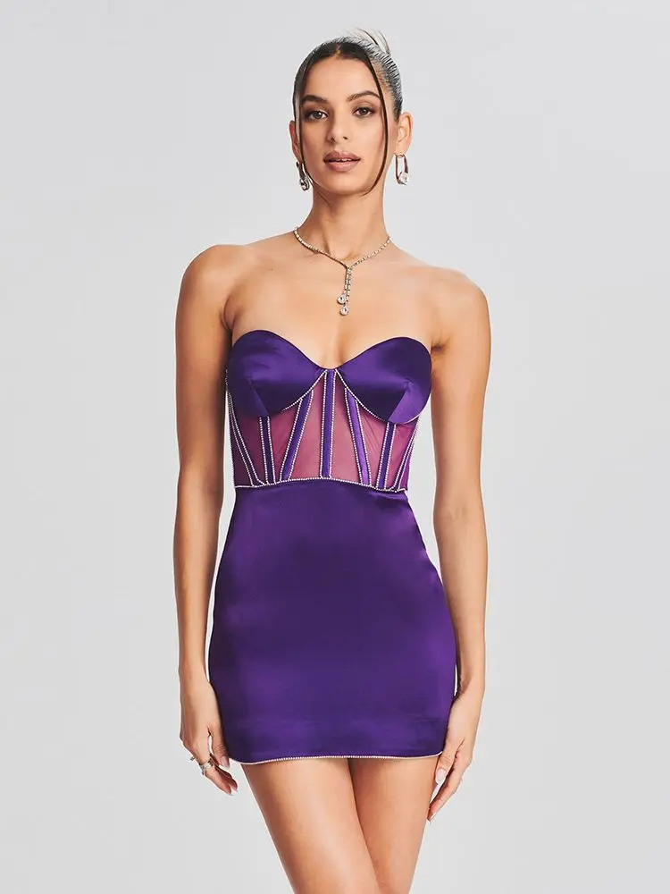 

Purple Wrapped Chest Dress Fishbone Support Mesh Dress Short Chic And Elegant Evening Dress Wedding Guest