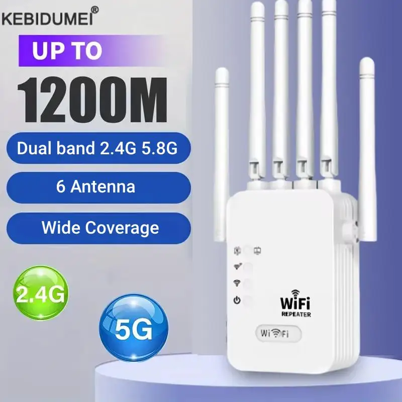 מחזיר WiFi אלחוטי 1200Mbps 2.4G 5.8G ראוטר אות 802.11N טווח ארוך מרחיב WiFi אלחוטי מגבר WIFI