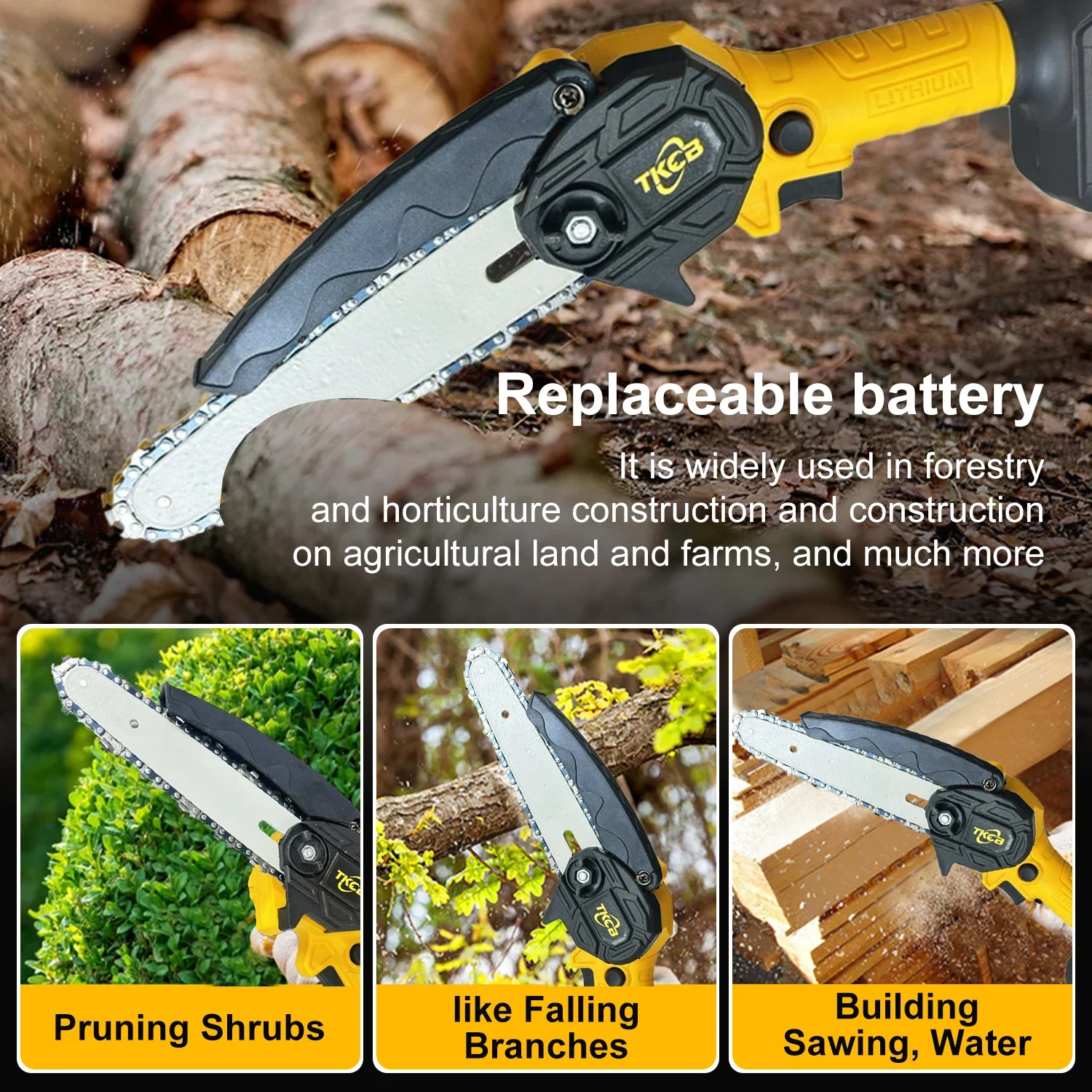 Enhanced Cordless 6-Inch Handheld Electric Chainsaw for Efficient Wood Cutting