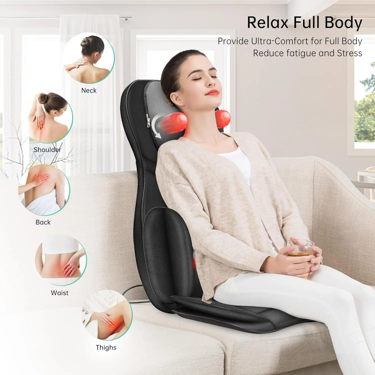 Neck and Back   with Heat, Full Body Massage Chair Pad with Compression, Shiatsu Kneading Seat Portable, Seat Mas 2