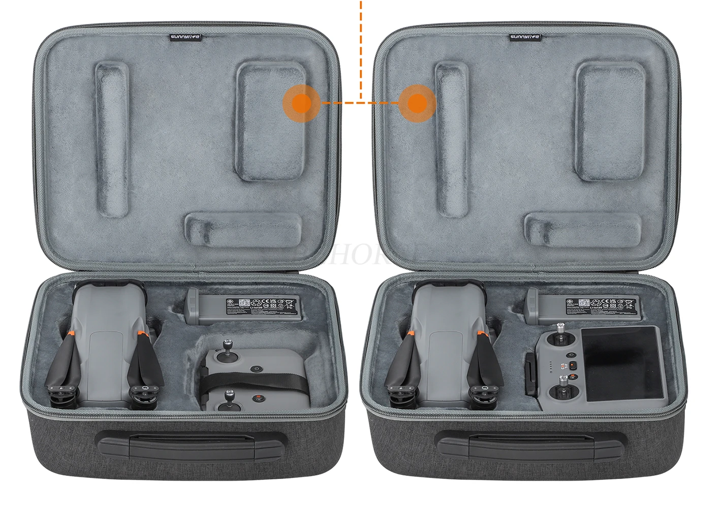 Vue latérale du sac de transport pour drone DJI RC 2 avec poignée de transport et fermeture éclair robuste, idéal pour une protection optimale.
