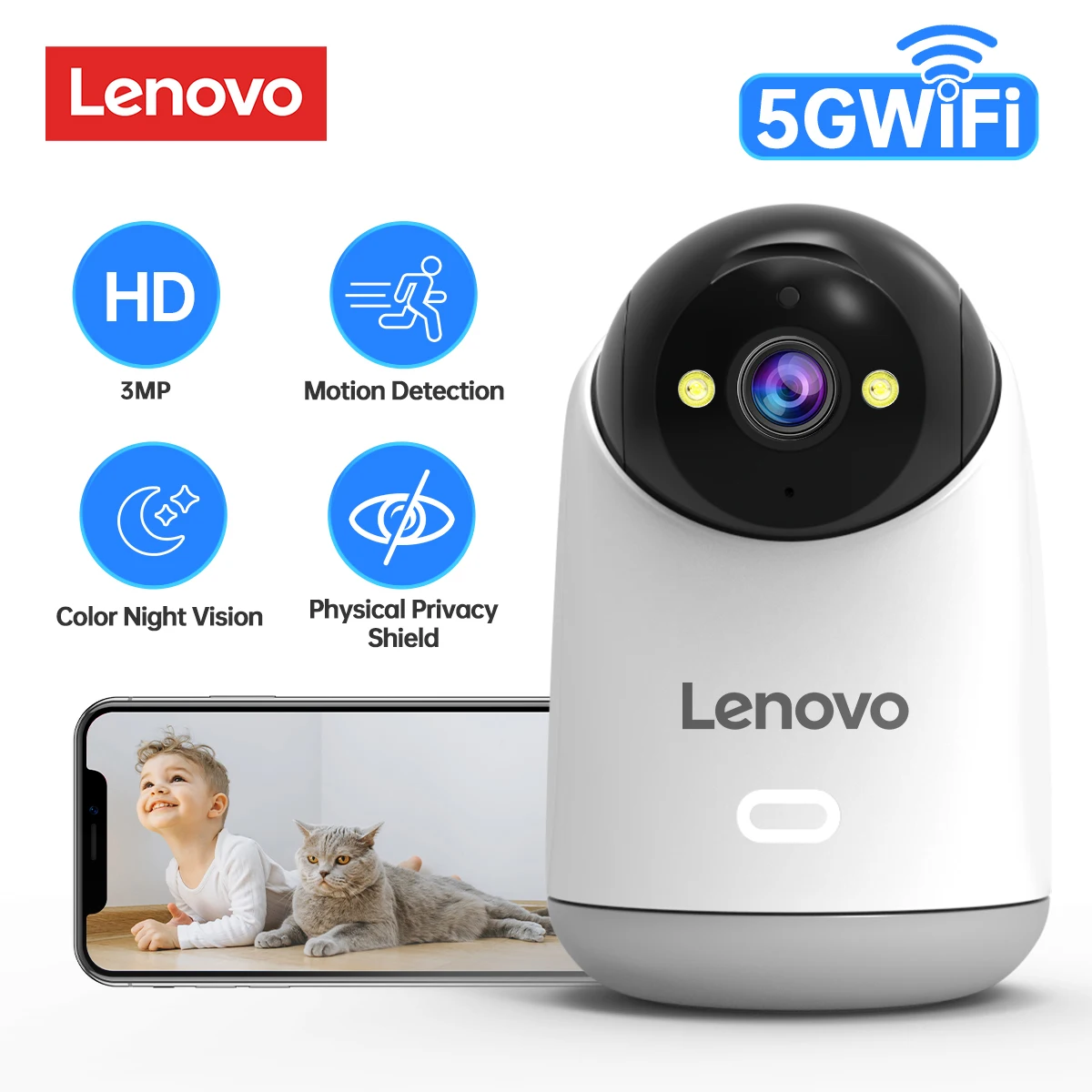 Lenovo 3MP Smart IP Camera Surveillance Camera 2.4 5G Wifi CCTV Camera ...