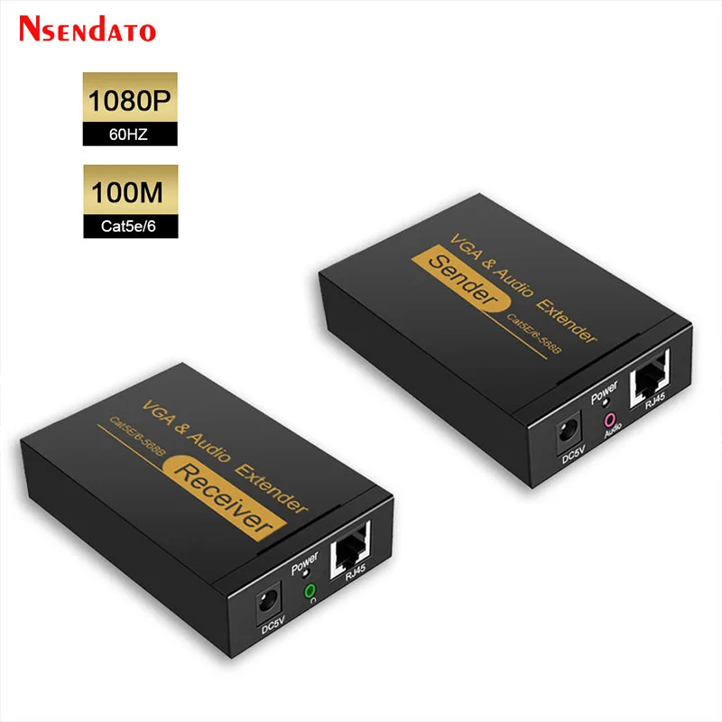 Dual Video Vga Extender 100M Con Audio Cat 5E/6 Vga Utp Extender Mittente Reciver Per Monitor Proiettore Hdtv