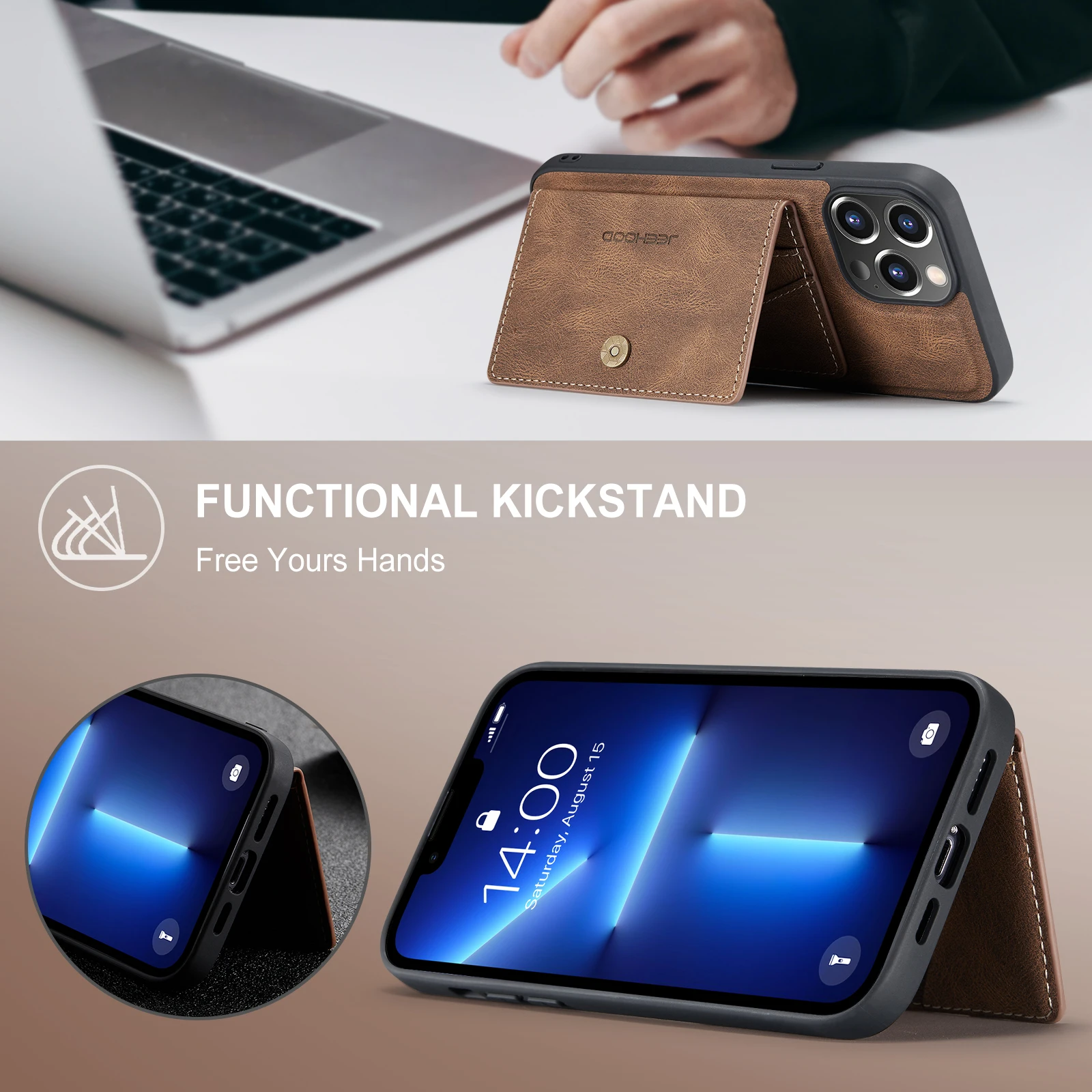 JEEHOOD For IPhone 11 12 13 14 15 Pro Max Plus Wallet Case Detachable Leather Magnetic Sleeve Cover for IPhone XS Max 7 8 Plus