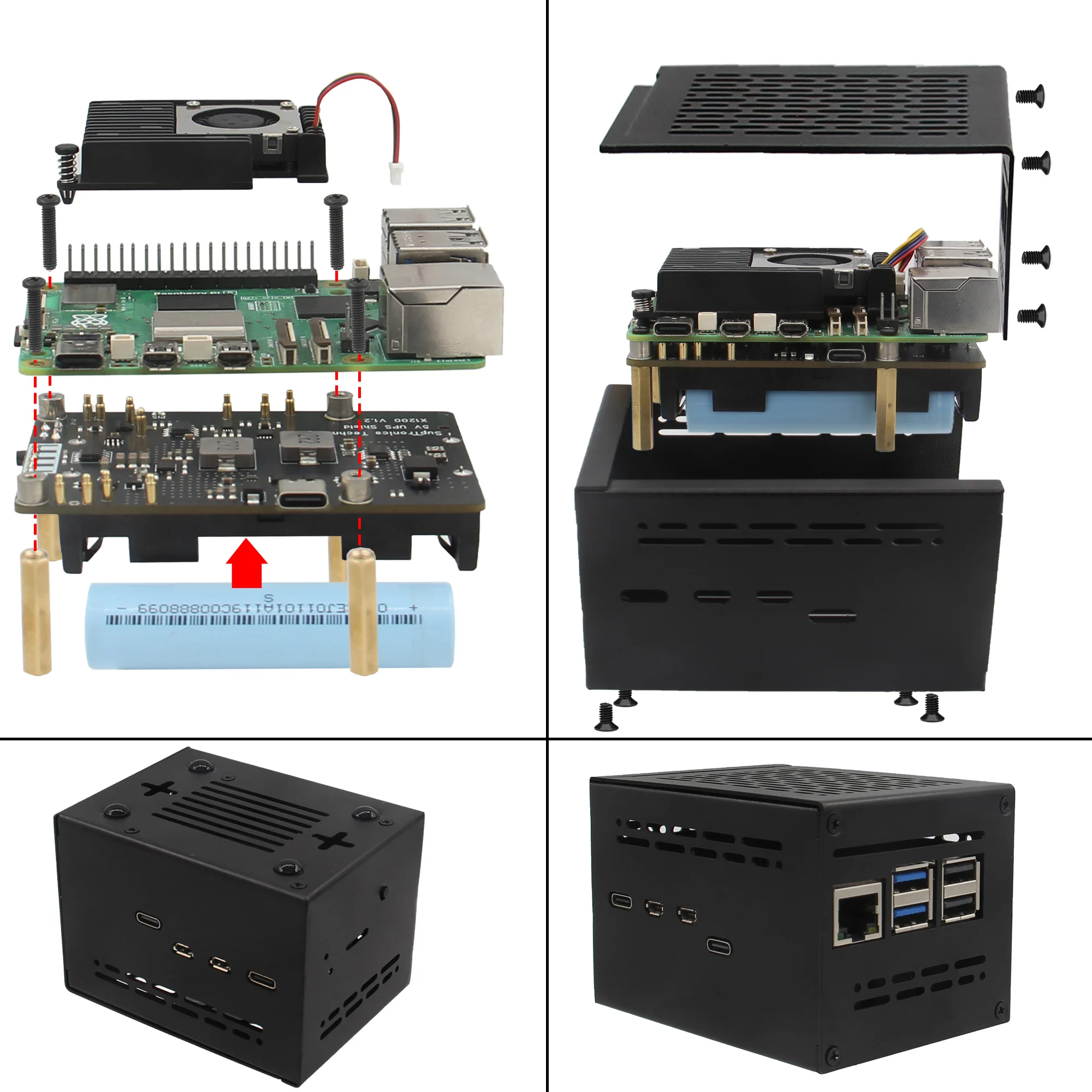 Geekworm X1201-C1 Metal Case For Raspberry Pi 5 With UPS & Active Cooler Support