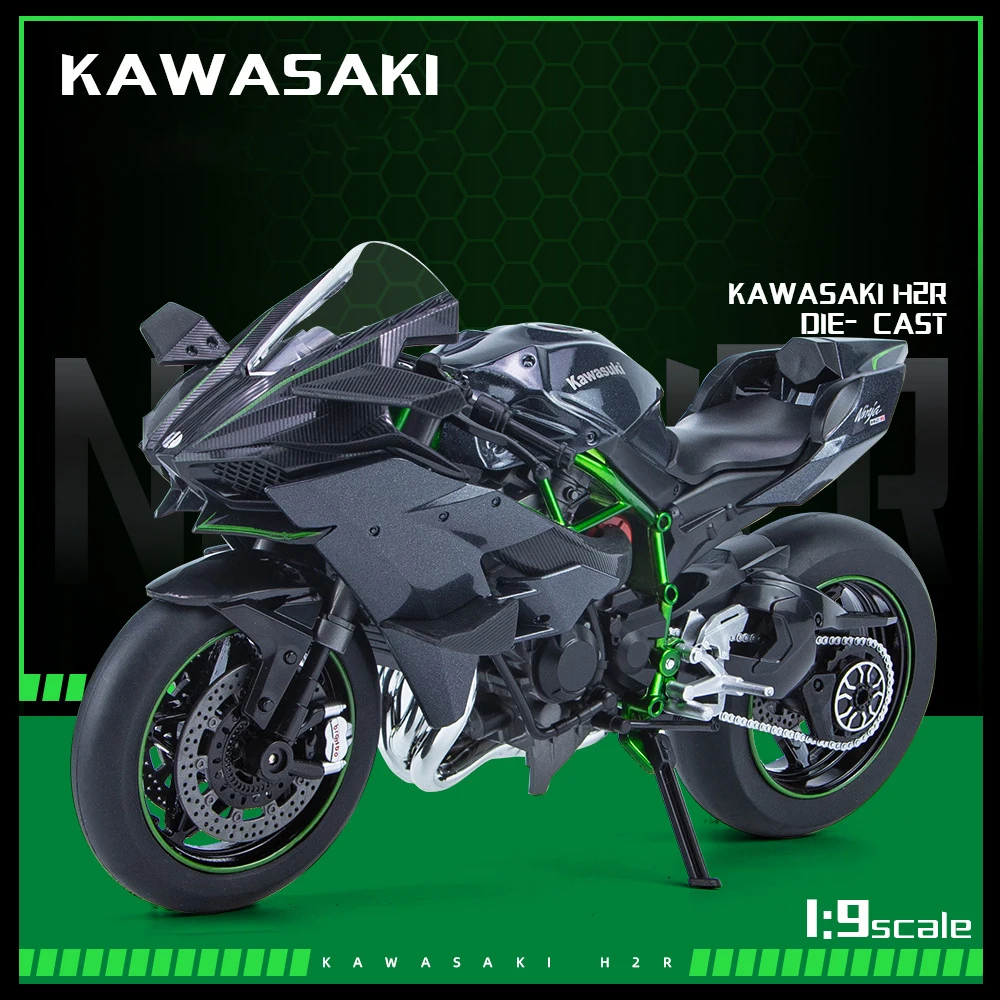 1:9 Kawasaki H2R Ninja Motorcycles Simulation Alloy Motorcycle Model Shock Absorbers Sound and Light Collection Toy Car Kid Gift
