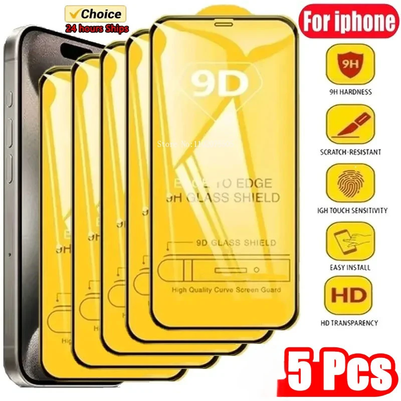 

Защитное стекло с полным покрытием для IPhone, 5 шт., Защитное стекло для IPhone 15 14 13 12 11 Pro Max X XR XS Max 7 8 15 14 Plus, низкая цена