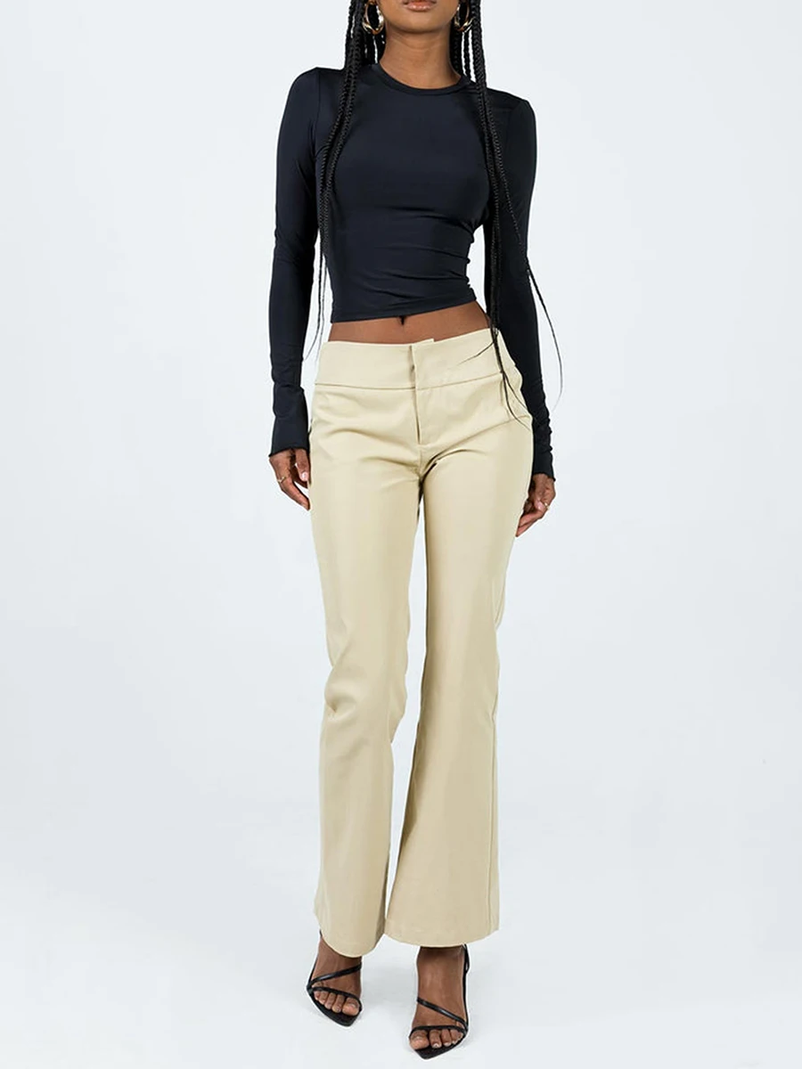 Women s Backless Long Sleeve Shirt Basic Tee Fall Casual Slim Fitted Crew Neck Crop Tops Sexy Solid Open Back Shirts