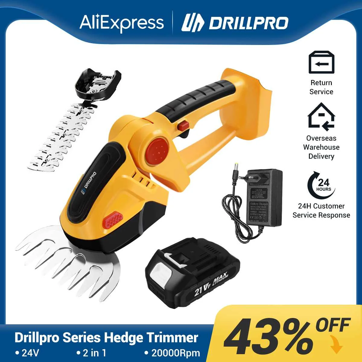 

Drillpro 2 in 1 Electric Hedge Trimmer 20000rpm Lawn Mower Garden Bush Scissors Grass Scissors Power Tool For Battery