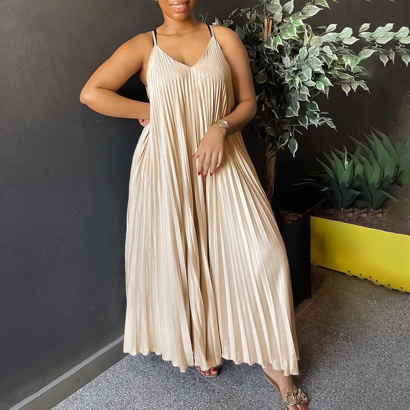 

Women's 2024 Summer New Camisole Pleated Sexy Fashion A-line Skirt Long Dress
