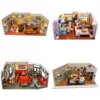 DIY Wooden Miniature Model Kit Friends Casa 3D Puzzle Monica‘s Room Villa Dollhouse With Furniture Lights Home Decor Gifts 1