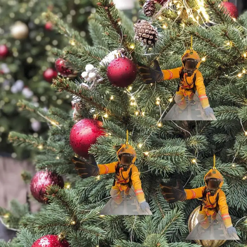 Christmas Fireman Ornaments Firefighter Decorations Christmas Hanging Ornaments Single-side 2D Mini Fireman Figurines Pendant