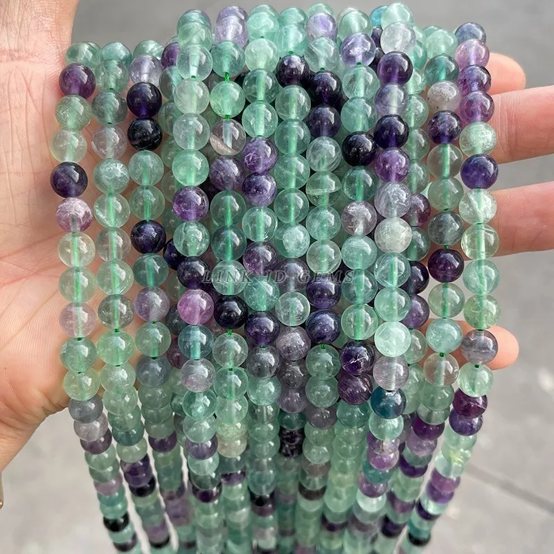 Loose Gemstone Beads Loose Beads 3A Natural Stone Multicolor Fluorite Beads Round Loose Beads 15" Strand 4 6 8 10MM For Jewelry Making Bracelet Diy