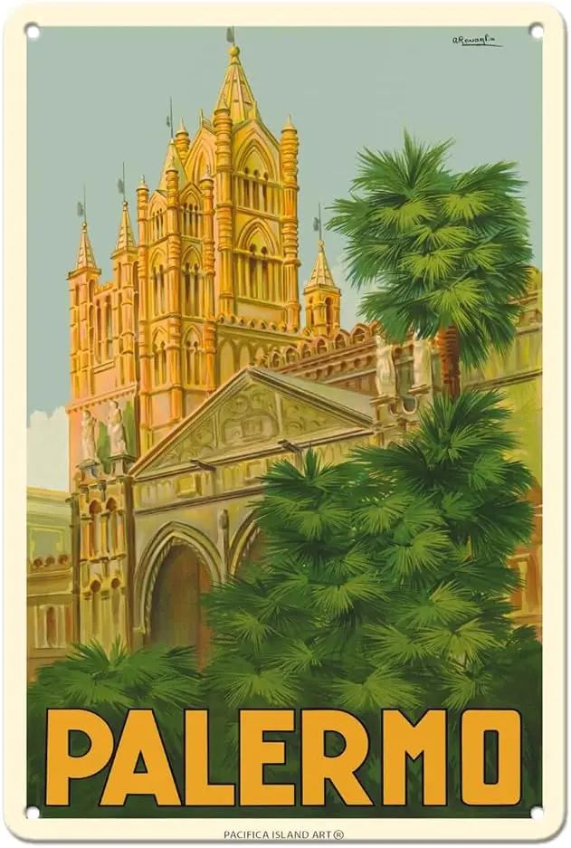 Палермо, Сицилия, Италия-кафедральный (Duomo)-винтажный постер для путешествий актуальлио богерелия c.1930s-20,32x30,48 см, винтажный металлический оловянный l