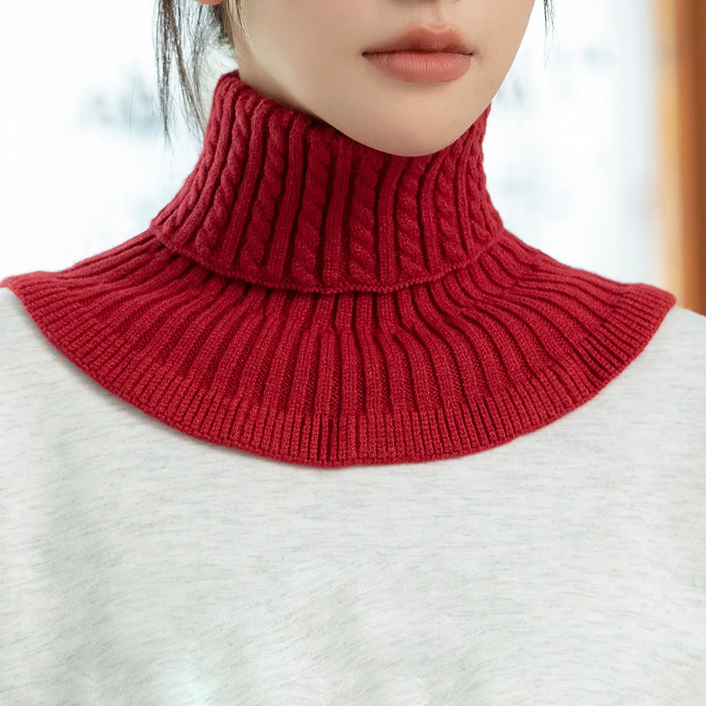 

Women Knitted Fake Collar Scarf Winter Warm Windproof Turtleneck Scarves Detachable Stretch Wool High Neck Guard Pullover Bib