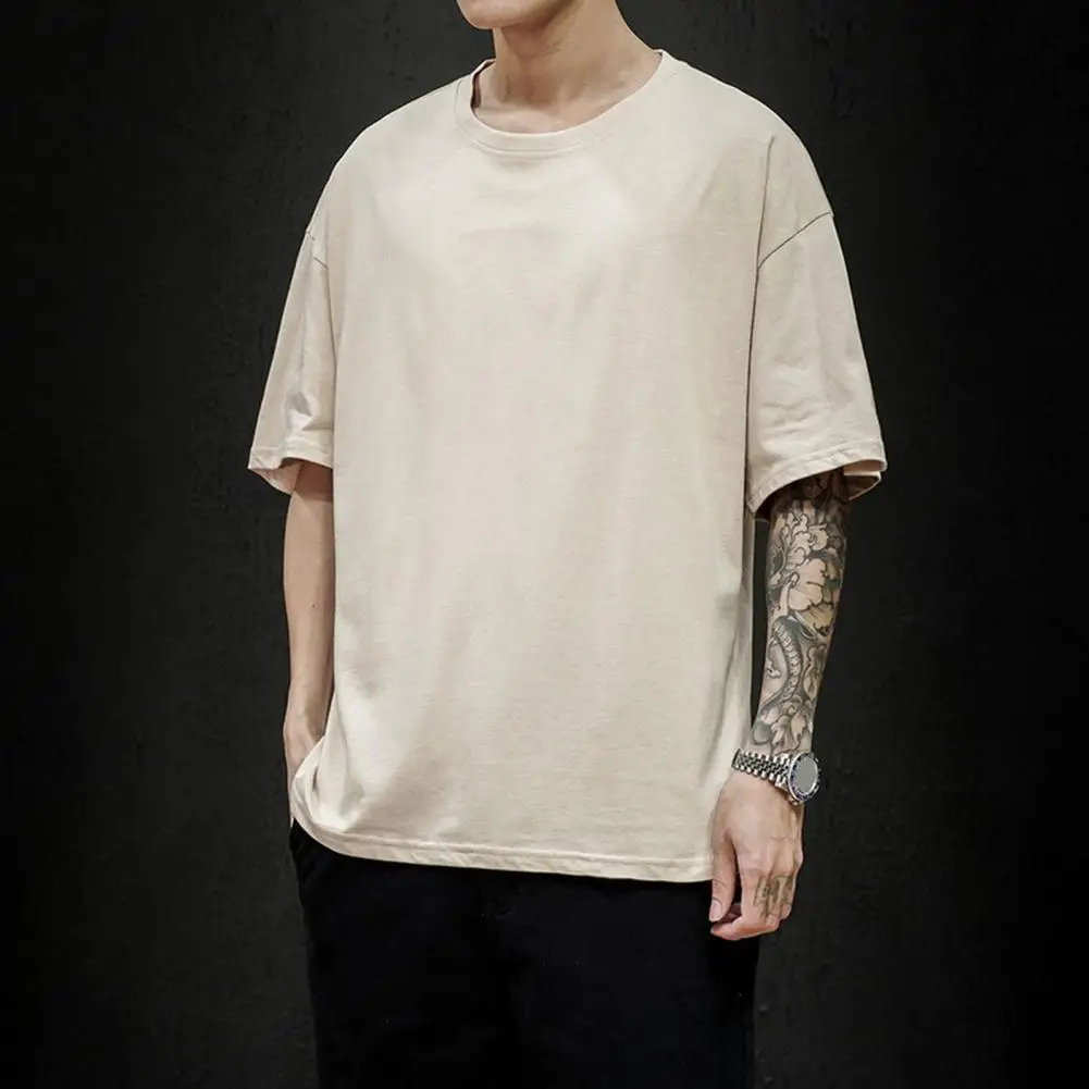 

Summer Men T Shirt Solid Color Mens Oversized Hip Hop Short Sleeve T-shirt Teenager Streetwear Spring Top Casual Mens Top Tees