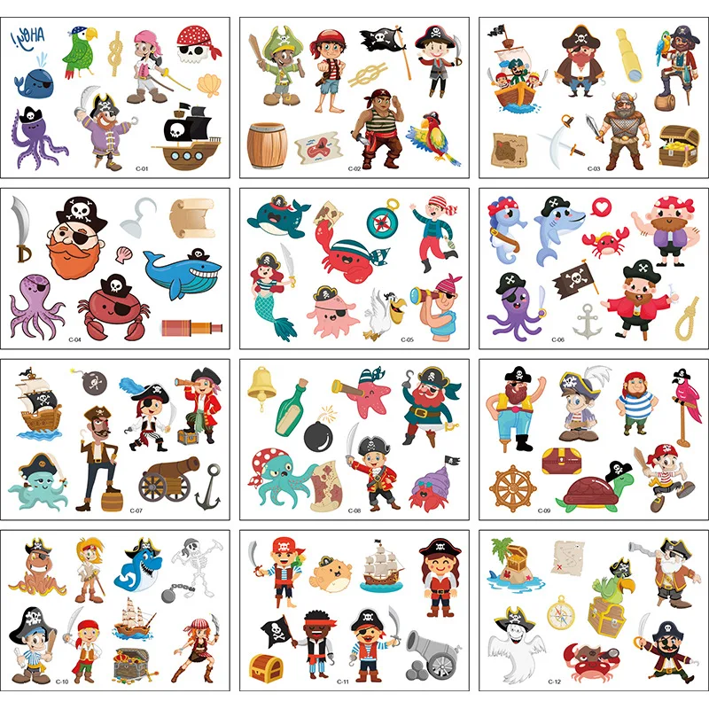 12PCS New Temporary Decal Tattoo for For Children Waterproof Tattoo for Kids Cartoons Mini Tattoos Stickers Girls Fake Tattoo